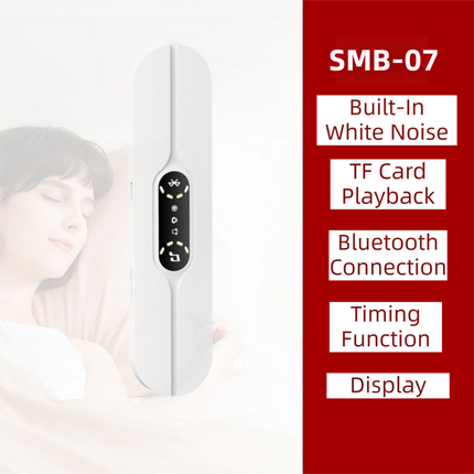 White SMB-07 Bone Conduction Under-Pillow Speaker -  Bluetooth 5.4 Ultra-Thin Sleep Aid Sound Bar with Dual Speaker Resonance & 36 Built-in White Noise Tracks.