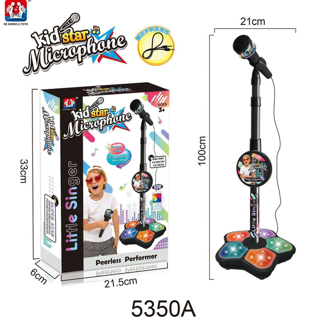 Kids Black Karaoke Microphone & Adjustable Stand Toy - Portable Singing Machine Educational Musical Toy, Connects to Smartphones for MP3 Music Playback.