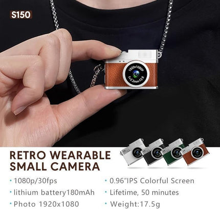 Retro Style Ultra-Mini Thumb Cam for Vlogging (Brown) - Portable Digital Photo & Video Recorder with 32GB Memory Card & 0.96" Screen, Free Wearable Keychain & Necklace.