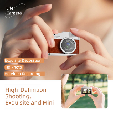 Retro Style Ultra-Mini Thumb Cam for Vlogging (Brown) - Portable Digital Photo & Video Recorder with 32GB Memory Card & 0.96" Screen, Free Wearable Keychain & Necklace.