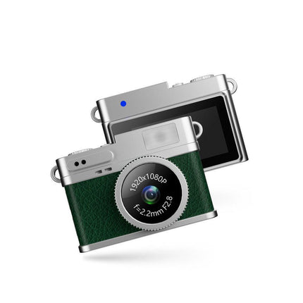 Retro Style Ultra-Mini Thumb Cam for Vlogging (Green) - Portable Digital Photo & Video Recorder with 32GB Memory Card & 0.96" Screen, Free Wearable Keychain & Necklace.