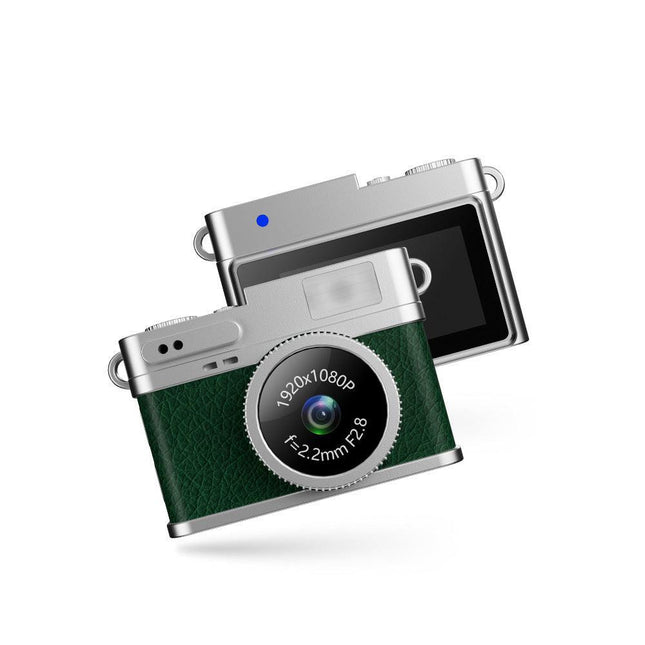 Retro Style Ultra-Mini Thumb Cam for Vlogging (Green) - Portable Digital Photo & Video Recorder with 32GB Memory Card & 0.96" Screen, Free Wearable Keychain & Necklace.