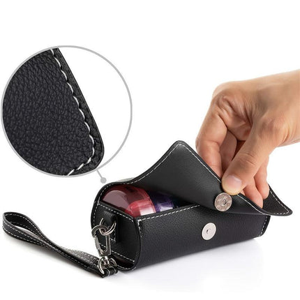 Portable 7-Day Weekly Travel Pill Organizer with Black PU Leather Pouch - 14 Black Compartments AM/PM Medication Planner, Dustproof & Light-Shielding.