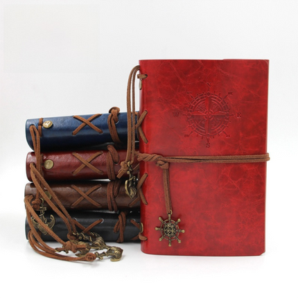 2-Pack A7 Nautical Vintage PU Leather Student Notebook - Pirate Style Strapped Diary with 150 Pages of Refillable Kraft Paper(Royal Blue).