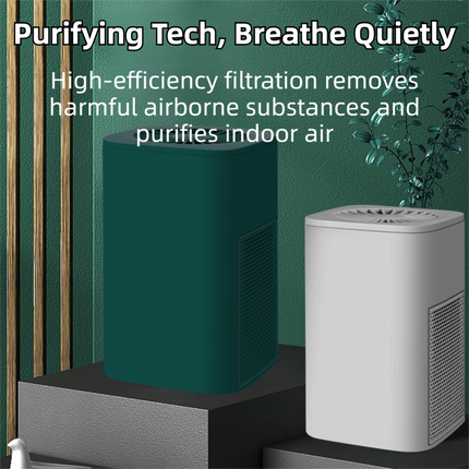 Green Compact Desktop Air Purifier with Dual Activated Carbon Filter - Ultra-Quiet Air Cleaner for Home & Office, Powerful 50 m³/h Airflow, Effectively Removes Odor, Smoke, Dust, Pollen & Pet Dander.