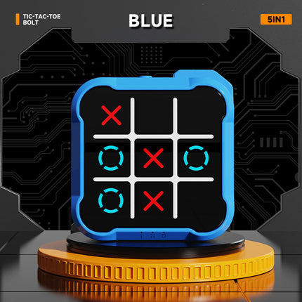 Blue All-in-One Tic-Tac-Toe Desktop Game - Portable Family Interactive Board Toy, Brain Training Puzzle & Travel-Friendly Strategy Game.