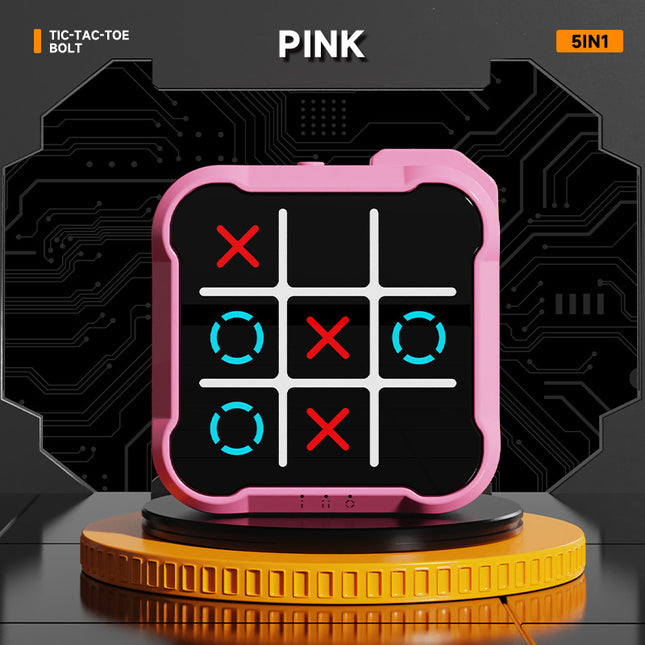 Pink All-in-One Tic-Tac-Toe Desktop Game - Portable Family Interactive Board Toy, Brain Training Puzzle & Travel-Friendly Strategy Game.