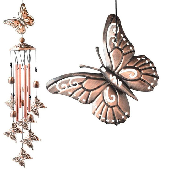 90cm Large Creative Butterfly Vintage Metal Tube Wind Chimes - Handcrafted Musical Hanging Decor for Garden and Home with Hanging Hook.