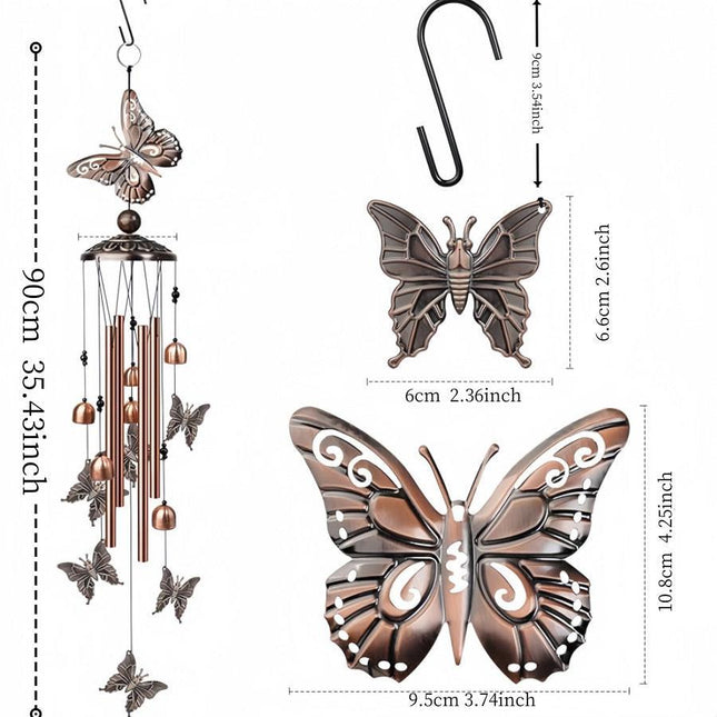 90cm Large Creative Butterfly Vintage Metal Tube Wind Chimes - Handcrafted Musical Hanging Decor for Garden and Home with Hanging Hook.