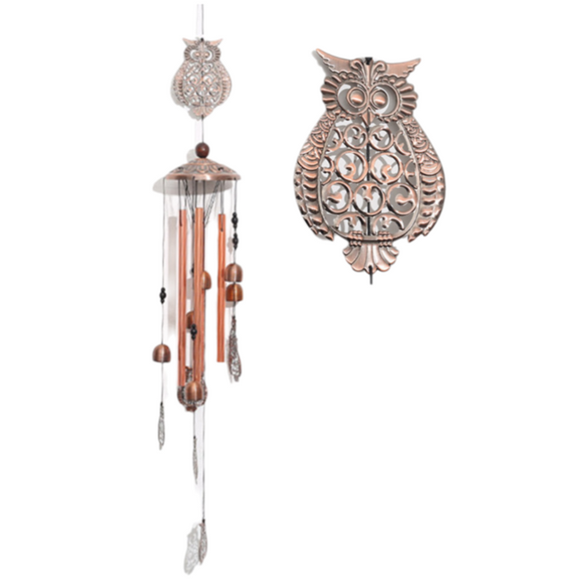 90cm Large Creative Owls Vintage Metal Tube Wind Chimes - Handcrafted Musical Hanging Decor for Garden and Home with Hanging Hook.