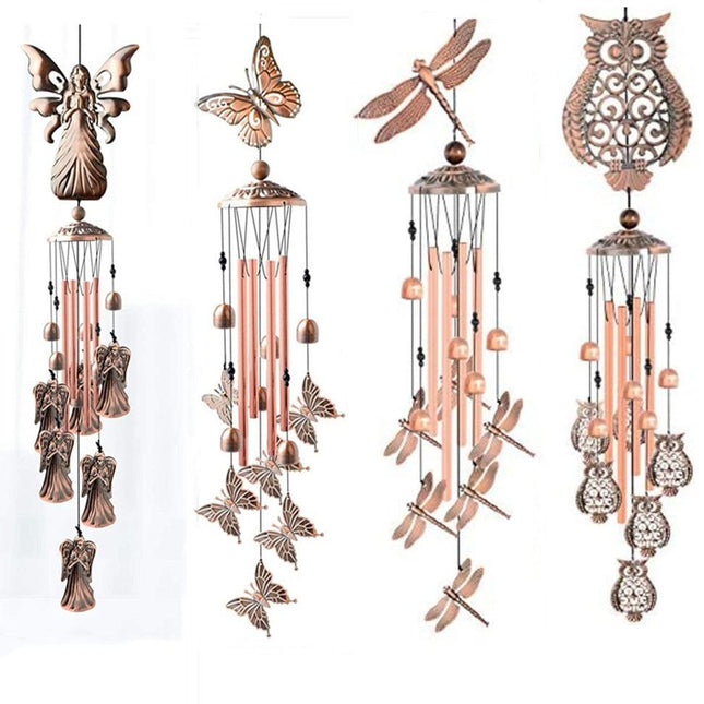 90cm Large Creative Owls Vintage Metal Tube Wind Chimes - Handcrafted Musical Hanging Decor for Garden and Home with Hanging Hook.