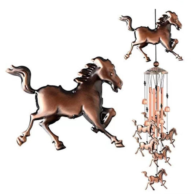 90cm Large Creative Galloping Horse Vintage Metal Tube Wind Chimes - Handcrafted Musical Hanging Decor for Garden and Home with Hanging Hook.
