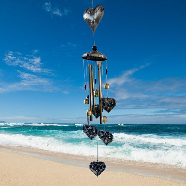 90cm Large Bronze Hearts Vintage Metal Tube Wind Chimes - Handcrafted Musical Hanging Decor for Garden and Home with Hanging Hook.