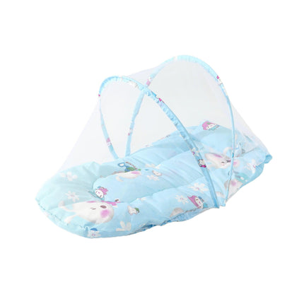 Blue Rabbit Portable 3-in-1 Mosquito Net Set with Soft Sleep Pad & Pillow - Foldable Pop-Up Travel Bassinet for Infants, Breathable Shield for Indoor & Outdoor Use.
