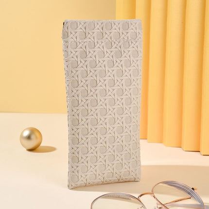 3-Pack Beige Woven Texture Eyeglass Cases - Retro PU Leather Anti-Pressure Glasses Pouch.