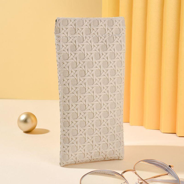 3-Pack Beige Woven Texture Eyeglass Cases - Retro PU Leather Anti-Pressure Glasses Pouch.