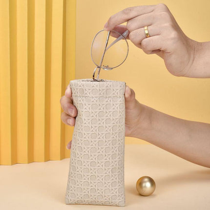 3-Pack White Woven Texture Eyeglass Cases - Retro PU Leather Anti-Pressure Glasses Pouch.