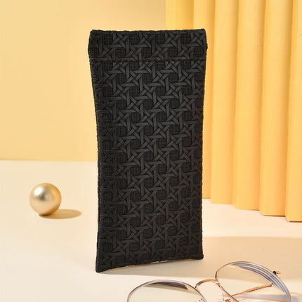 3-Pack Black Woven Texture Eyeglass Cases - Retro PU Leather Anti-Pressure Glasses Pouch.