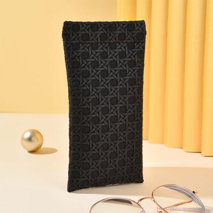 3-Pack Black Woven Texture Eyeglass Cases - Retro PU Leather Anti-Pressure Glasses Pouch.