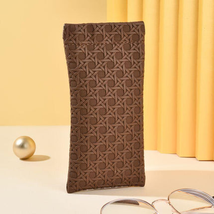 3-Pack Brown Woven Texture Eyeglass Cases - Retro PU Leather Anti-Pressure Glasses Pouch.