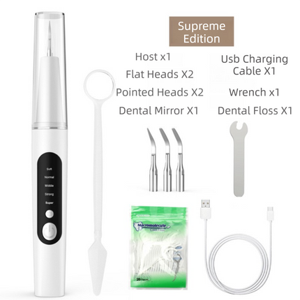 Professional Waterproof Ultrasonic Pet Tooth Cleaner - Dog Cat Painless Calculus and Stain Remover Kit with 4 Cleaning Heads, LED, UV Disinfection, Oral Mirror & Dental Floss.
