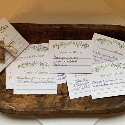 Solid Pine Wood Heart Prayer Bowl with 48 Prayer Cards - Handcrafted Gift for Communion & Home Decor.