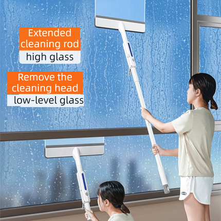 3-in-1 Spray Window Squeegee with 35cm Clean-Panel & 115cm Extension Pole - Multi-functional Spray, Scrub & Squeegee Tool with 3 Microfiber Cloths.