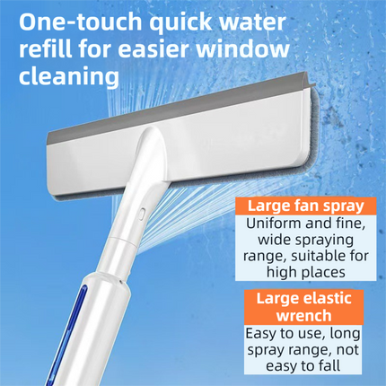 3-in-1 Spray Window Squeegee with 35cm Clean-Panel & 115cm Extension Pole - Multi-functional Spray, Scrub & Squeegee Tool with 3 Microfiber Cloths.