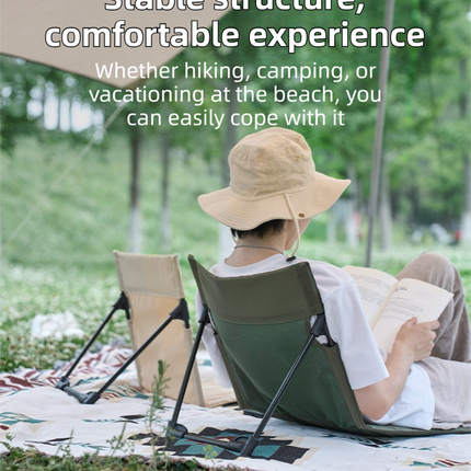 Green Portable Folding Camping Chair with Backrest & Storage-Bag - Ultra-Light Aluminum Alloy Lawn Chair, Beach & Balcony Travel Seating.