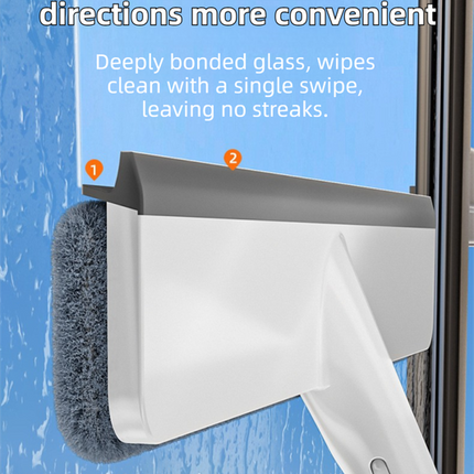 3-in-1 Spray Window Squeegee with 30cm Clean-Panel & 115cm Extension Pole - Multi-functional Spray, Scrub & Squeegee Tool with 3 Microfiber Cloths.