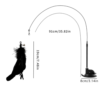Interactive Self-Play Cat Wand with Suction Base, Feather & Bell - Automatic Bouncing Teaser(Black).