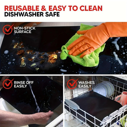 4-Pack 33x40cm Reusable Drip Guard for Ovens, Grills & Microwaves - High-Temperature Resistant Fiberglass Baking Sheet, Heavy Duty & Easy Clean.