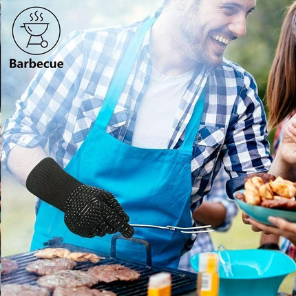 One Pair Red Extreme Heat Resistant BBQ Gloves (800°C/1472°F) - Non-Slip Silicone Coated Fireproof Mitts for Smoker, Oven & Industrial Use.