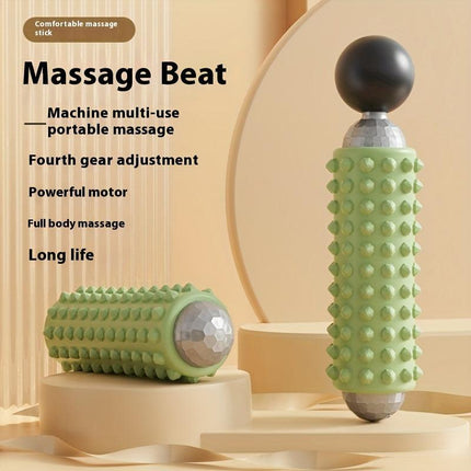Grey Portable Electric Yoga Massage Roller - Handheld Fitness Recovery Tool, Deep Tissue Muscle Relaxer & Fascia Release Stick.