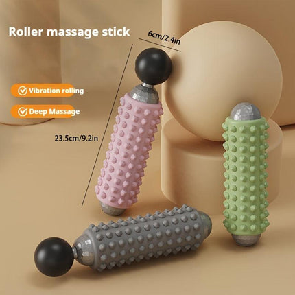 Grey Portable Electric Yoga Massage Roller - Handheld Fitness Recovery Tool, Deep Tissue Muscle Relaxer & Fascia Release Stick.