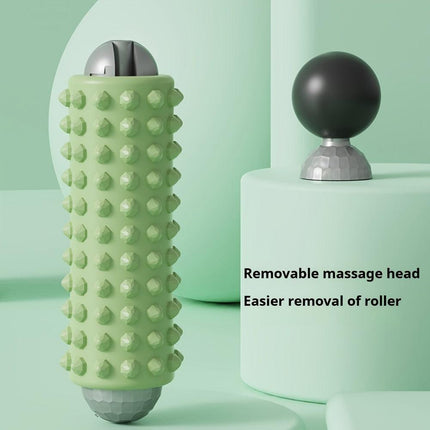 Grey Portable Electric Yoga Massage Roller - Handheld Fitness Recovery Tool, Deep Tissue Muscle Relaxer & Fascia Release Stick.