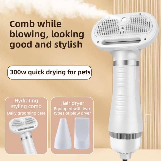 Green 6-in-1 Pet Grooming Hair Dryer with Noise-Reduction - Lightweight Handheld Blow Dryer & Mist Slicker Brush - 3-Speed Temperature Control, One-Click Deshedding & Painless Massage.