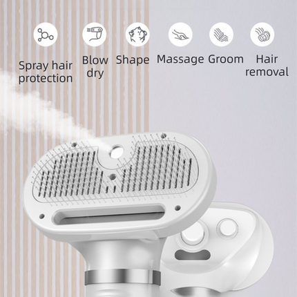 Green 6-in-1 Pet Grooming Hair Dryer with Noise-Reduction - Lightweight Handheld Blow Dryer & Mist Slicker Brush - 3-Speed Temperature Control, One-Click Deshedding & Painless Massage.