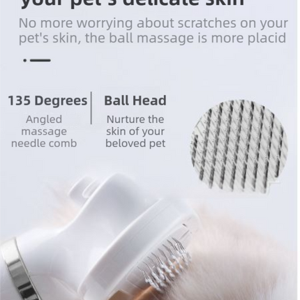 Rose Gold 6-in-1 Pet Grooming Hair Dryer with Noise-Reduction - Lightweight Handheld Blow Dryer & Mist Slicker Brush - 3-Speed Temperature Control, One-Click Deshedding & Painless Massage.