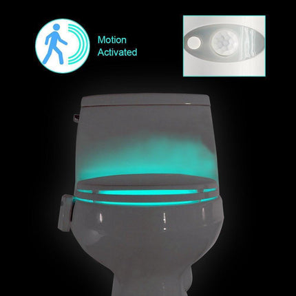8-Color LED Toilet Night Light - Universal Fit Smart Motion Activated Bathroom Bowl Light, Multi-Color Cycle & Fixed Mode.