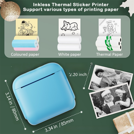 White X6 Mini Portable Bluetooth Instant Photo & Note Printer for Students - Deluxe 20-Piece Gift Set with 12 Paper Rolls, Color Pens & Storage Bag.