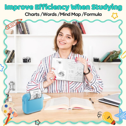 White X6 Mini Portable Bluetooth Instant Photo & Note Printer for Students - Deluxe 20-Piece Gift Set with 12 Paper Rolls, Color Pens & Storage Bag.
