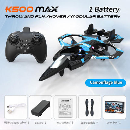 Camouflage Blue 2.4G Remote Control Stunt Fighter Drone  - Manual Toss Launch, One-Key Operation for 360° Flip & Circular Flight, 3-Speed Adjustable Stable Quadcopter with Night Lights.