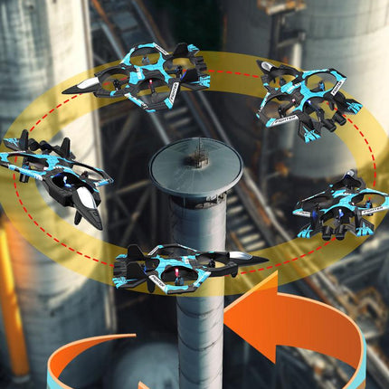 Camouflage Blue 2.4G Remote Control Stunt Fighter Drone  - Manual Toss Launch, One-Key Operation for 360° Flip & Circular Flight, 3-Speed Adjustable Stable Quadcopter with Night Lights.
