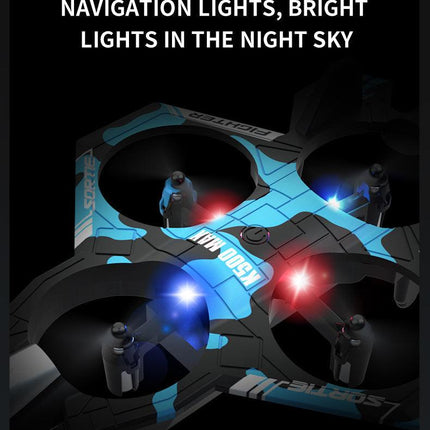 Camouflage Blue 2.4G Remote Control Stunt Fighter Drone  - Manual Toss Launch, One-Key Operation for 360° Flip & Circular Flight, 3-Speed Adjustable Stable Quadcopter with Night Lights.