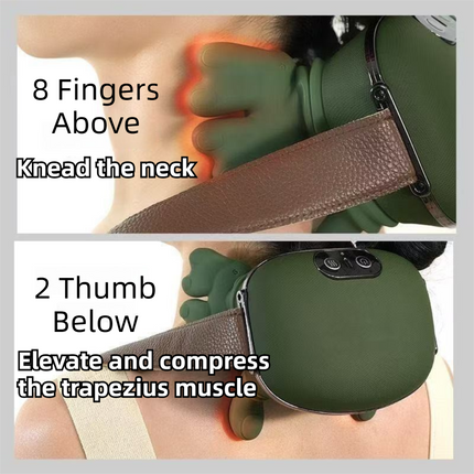 Wireless 4D Bionic 10-Fingers Shoulder & Neck Massager - EMS Micro-current & Vibration Neck Reliever with 2-Level Red Light Heat.
