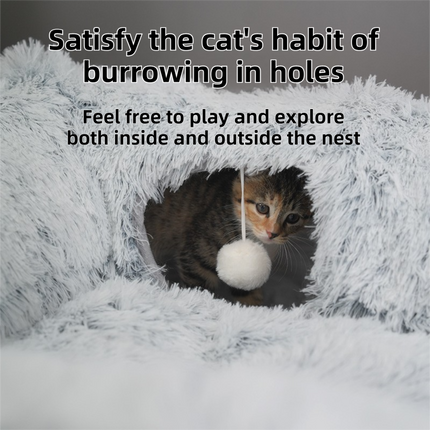 2-in-1 Dark Blue Tie-Dye Donut-Shaped Cat Tunnel Bed -  Spacious 85cm Pet Play Tunnel & Lounger, Durable Fabric for Cats & Kittens.