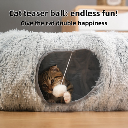 2-in-1 Dark Grey Tie-Dye Donut-Shaped Cat Tunnel Bed -  Spacious 85cm Pet Play Tunnel & Lounger, Durable Fabric for Cats & Kittens.