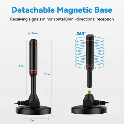 Digital HDTV Antenna with 5M Cable & Signal Booster for 4K High Gain 37dBi Reception - 360° Omnidirectional Indoor/Outdoor Antenna Compatible with DVB-T/T2, ATSC, ISDB-T.