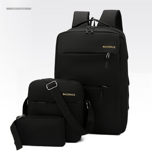 Black 3-PCS Multi-Functional & Lightweight Backpacks Set for Students - Large Capacity Durable Travel Daypack with USB Charging Port, Fit in 14-Inch Laptop Bag.
